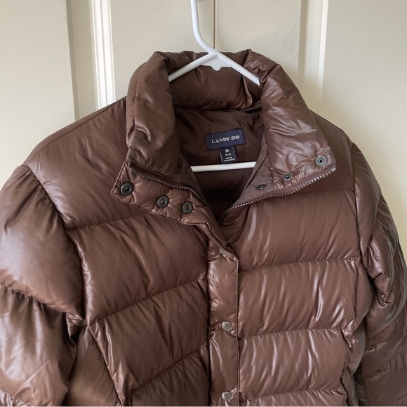 Land's End Brown Puffer Down Winter Jacket Coat Size Medium - Picture 4 of 13
